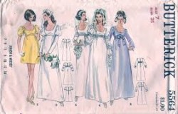 5564 BUTTERICK 1966 EMPIRE FLARE BRIDES/ MAID DRESS LENGTHS PATTERN 8; 9, 12 choice